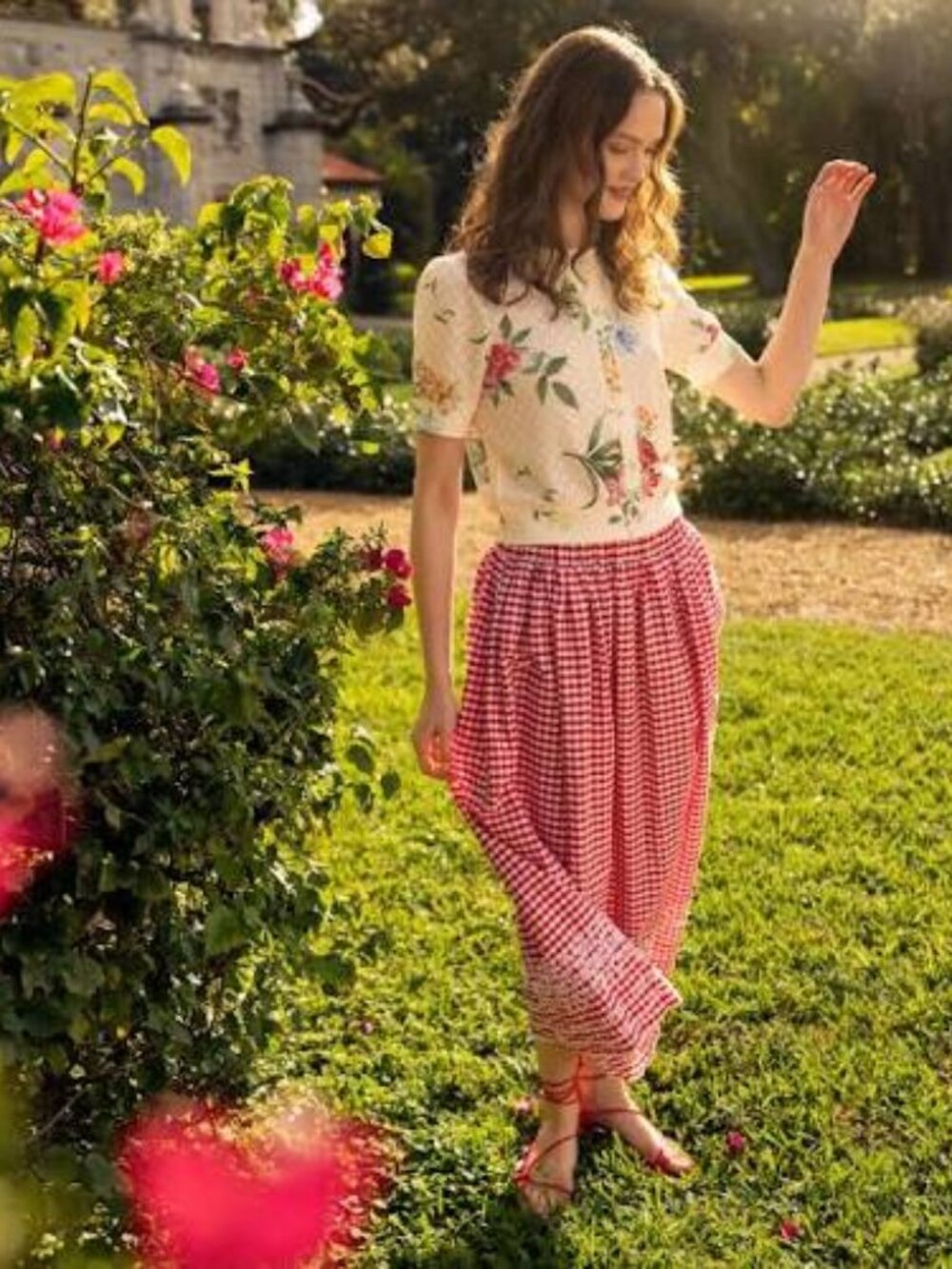 NWT New Ellen Tracy A-Line Embroidery Midi Skirt In Red Gingham Size XL